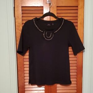 Rafaella Black Short Sleeve Top with Embellishments